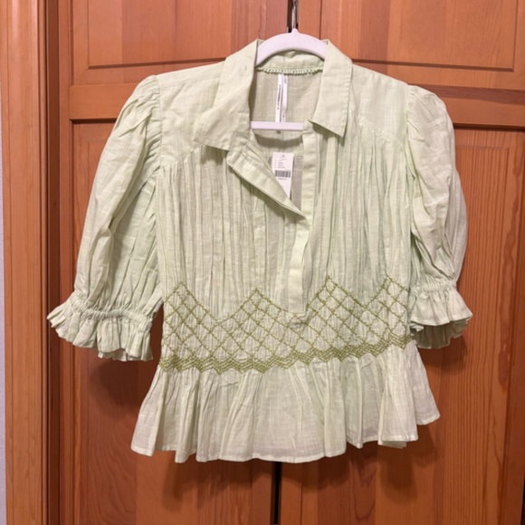 Anthropologie Short Sleeve Smocked Blouse - Picture 5 of 6